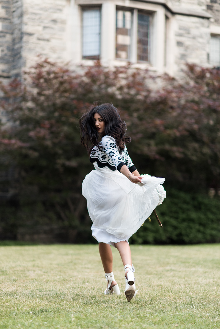 dior spring summer 2016 white sheer dress cropped knit sweater ankle wrap heels white not your standard model kayla seah fashion style editorial beautiful casa loma castle photography blogger not your standard