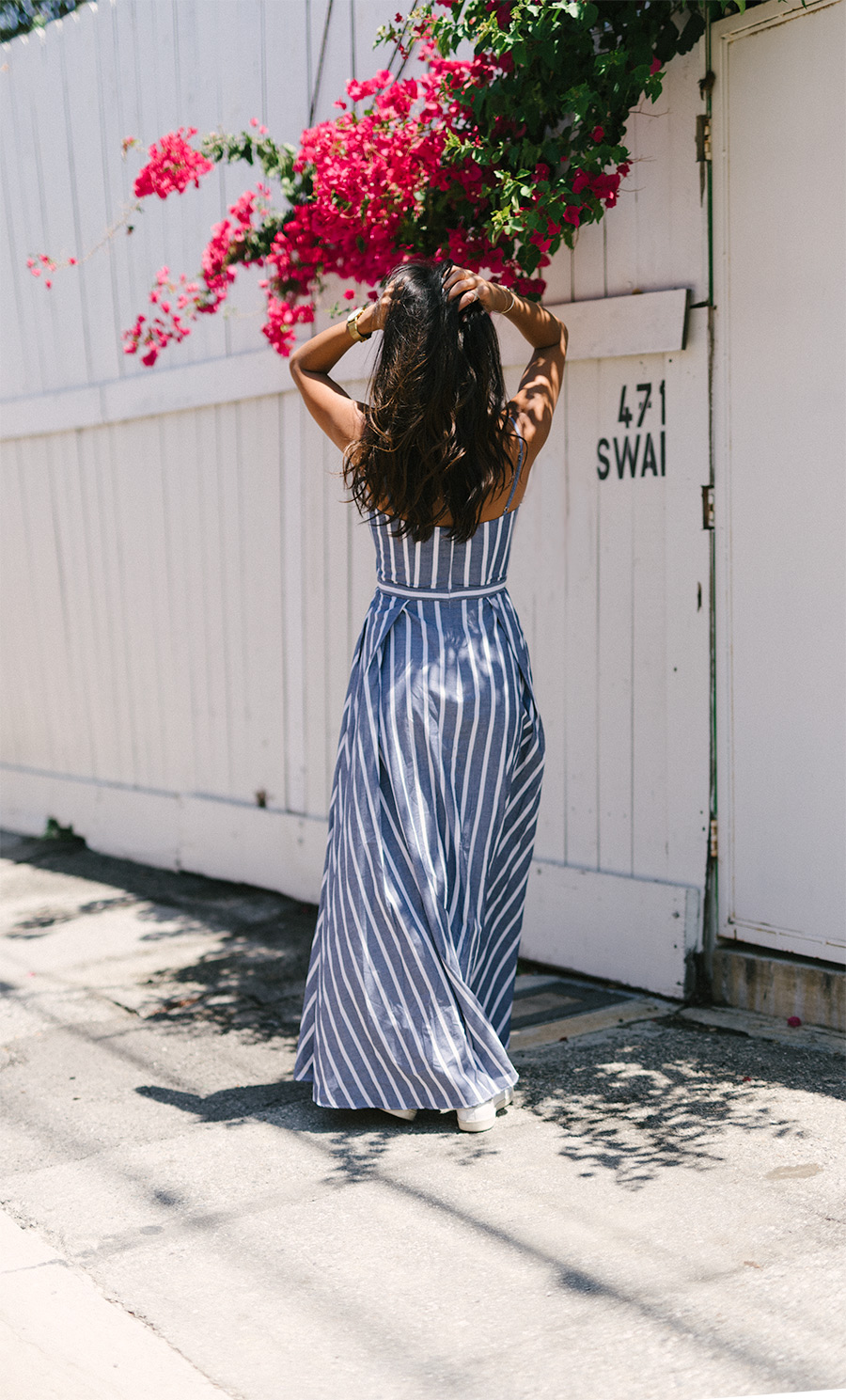 fame partners stripe nora dress los angeles photography spots flowers pretty locations travel blogger kayla seah style not your standard