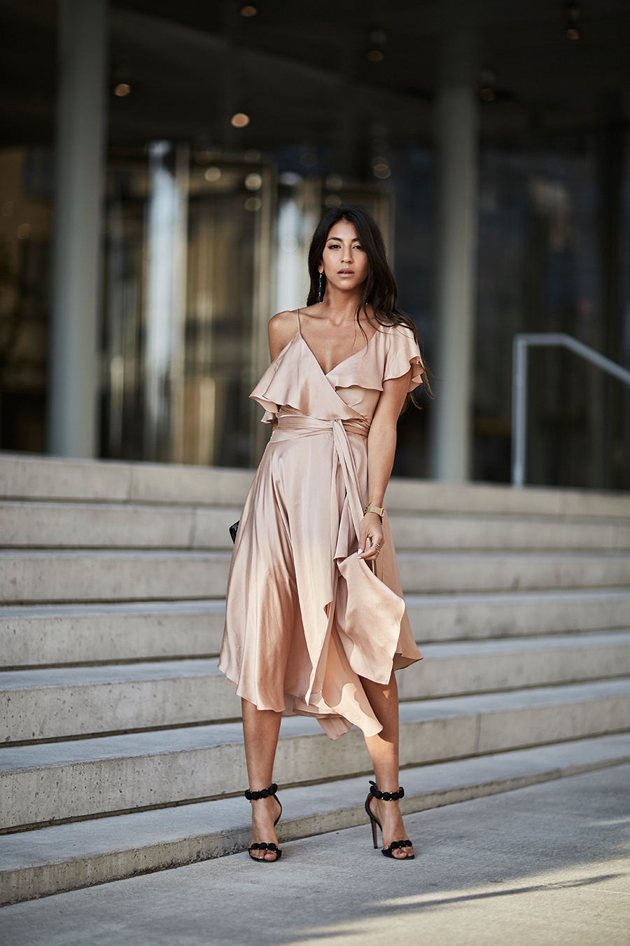ZIMMERMANN  Sueded Asymmetric Wrap Dress resort collection show new york 2017 street style  alaia heels tassel earrings blog blogger fashion style outfit dress pretty model new york