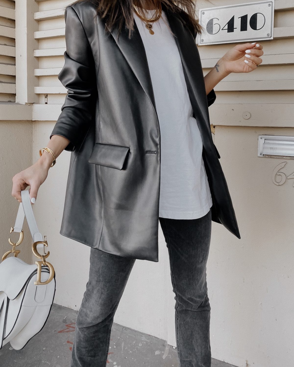 leather blazer style blogger fashion outfit oversized fit outfits kayla seah not your standard dior saddle bag